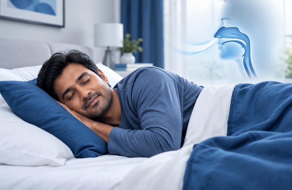 Person sleeping comfortably with clear breathing